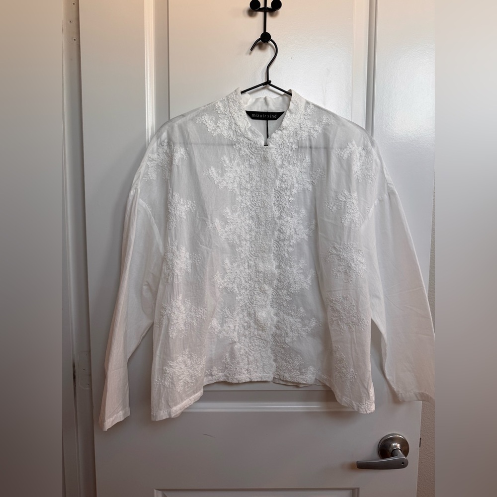 Mizuiro Ind Lace Stand Collar Wide Shirt